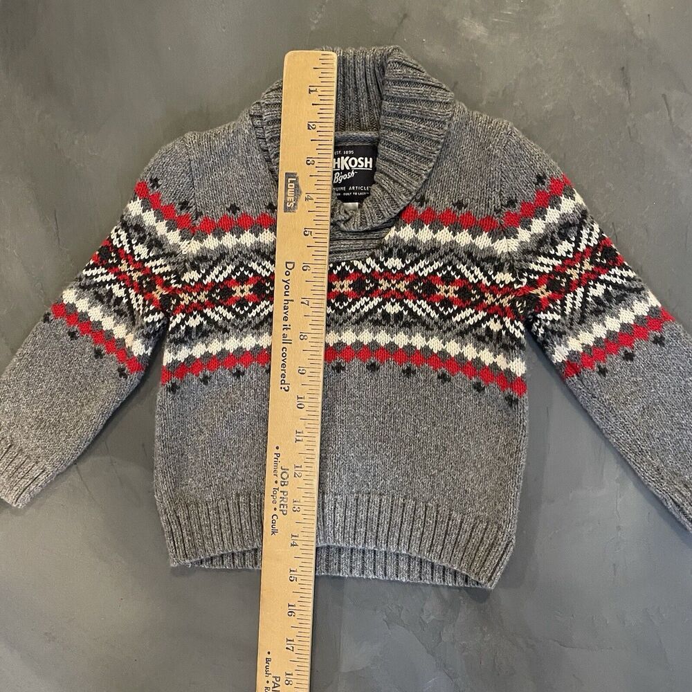 Oshkosh Shawl Collar Fair Isle Grandpa Knit Cardigan Sweater Baby Boy 24 Month - Picture 2 of 6